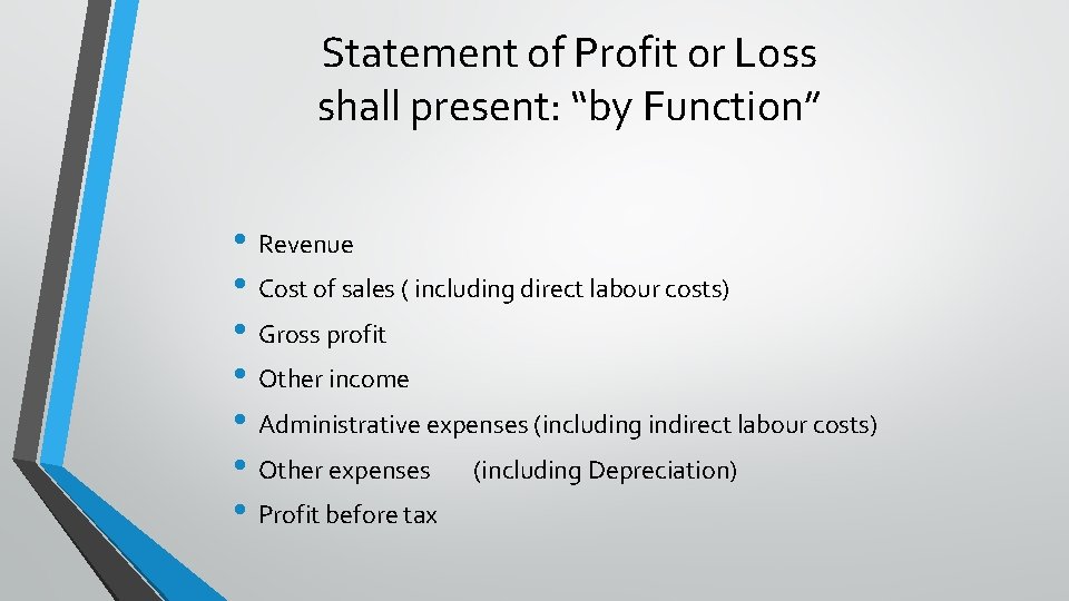 Statement of Profit or Loss shall present: “by Function” • Revenue • Cost of
