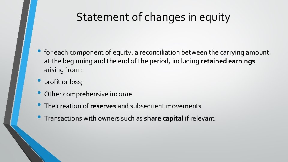 Statement of changes in equity • for each component of equity, a reconciliation between