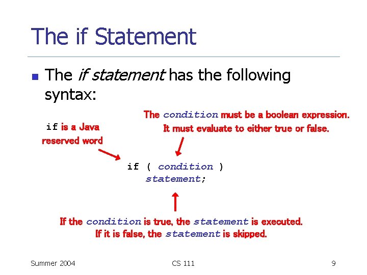 The if Statement n The if statement has the following syntax: if is a