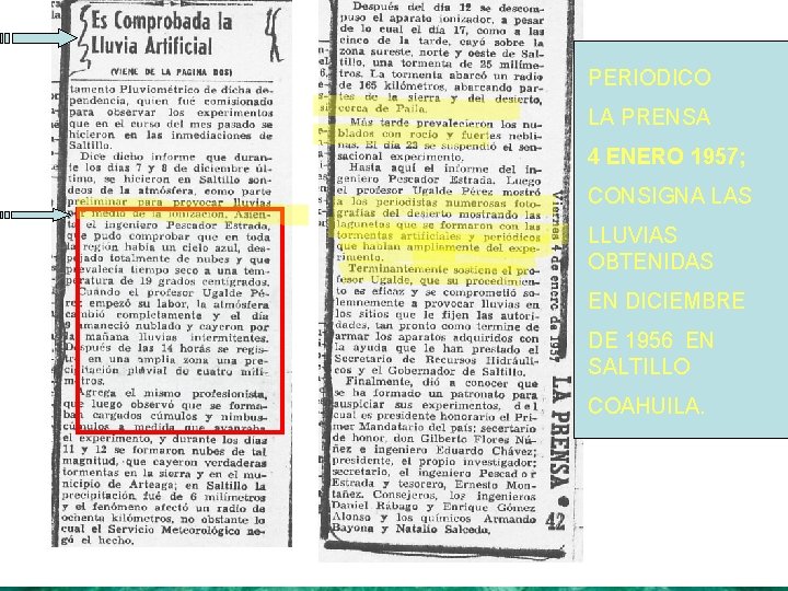 PERIODICO LA PRENSA 4 ENERO 1957; CONSIGNA LAS LLUVIAS OBTENIDAS EN DICIEMBRE DE 1956