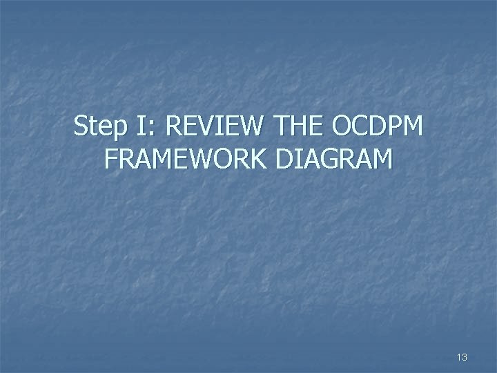 Step I: REVIEW THE OCDPM FRAMEWORK DIAGRAM 13 