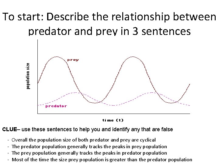 To start: Describe the relationship between predator and prey in 3 sentences CLUE– use