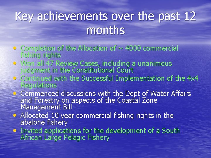 Key achievements over the past 12 months • Completion of the Allocation of ~
