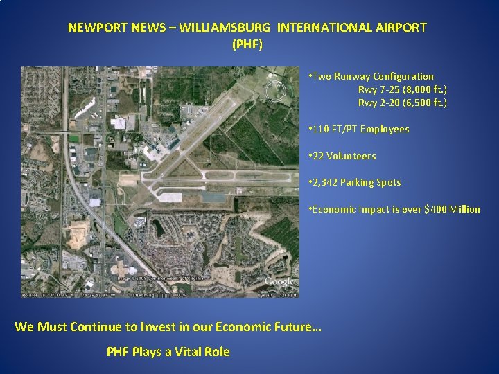 NEWPORT NEWS – WILLIAMSBURG INTERNATIONAL AIRPORT (PHF) • Two Runway Configuration Rwy 7 -25
