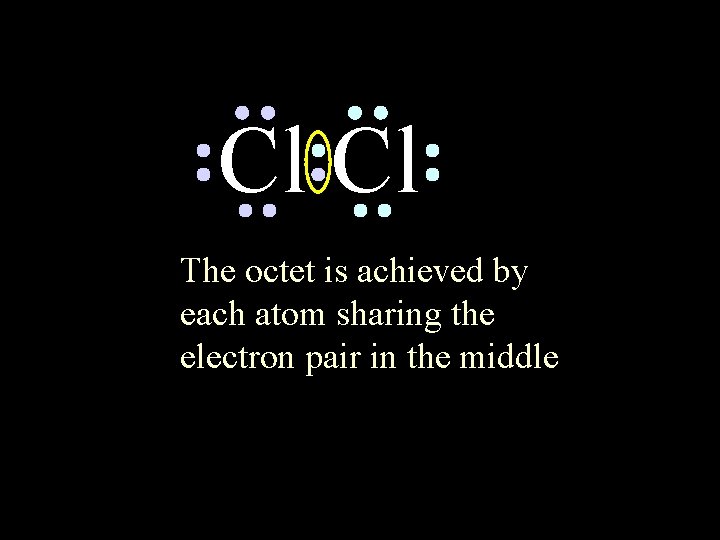 Cl Cl The octet is achieved by each atom sharing the electron pair in