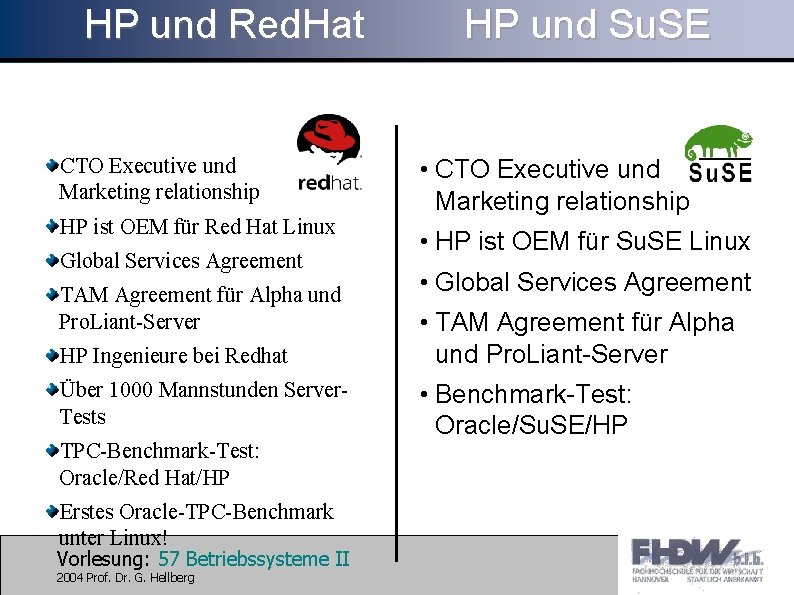 HP und Red. Hat CTO Executive und Marketing relationship HP ist OEM für Red