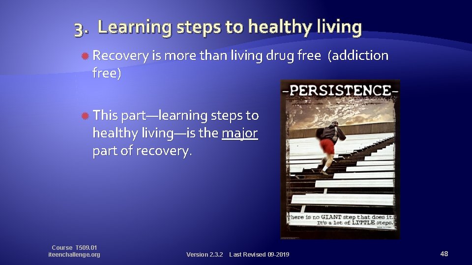 3. Learning steps to healthy living Recovery is more than living drug free) (addiction