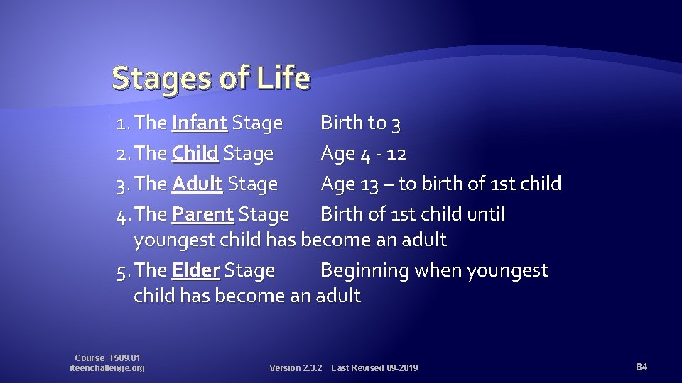 Stages of Life 1. The Infant Stage Birth to 3 2. The Child Stage