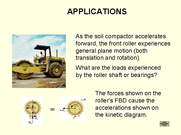 APPLICATIONS As the soil compactor accelerates forward, the front roller experiences general plane motion