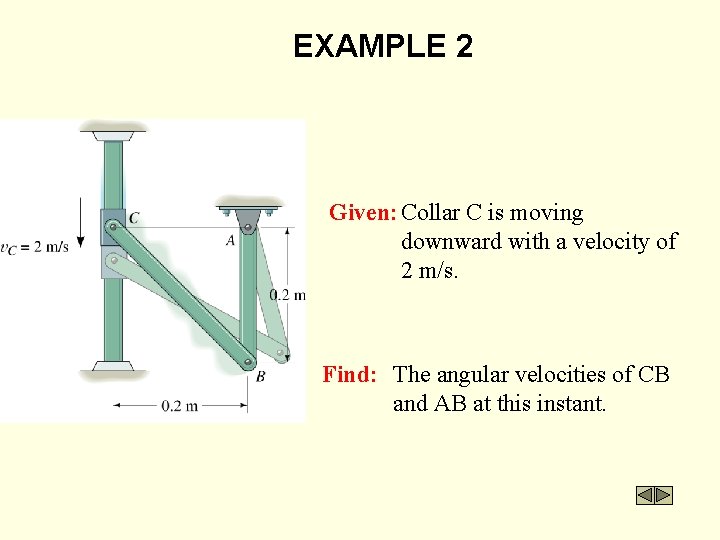 EXAMPLE 2 Given: Collar C is moving downward with a velocity of 2 m/s.