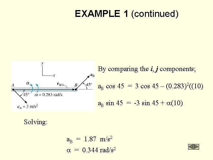 EXAMPLE 1 (continued) By comparing the i, j components; a. B cos 45 =