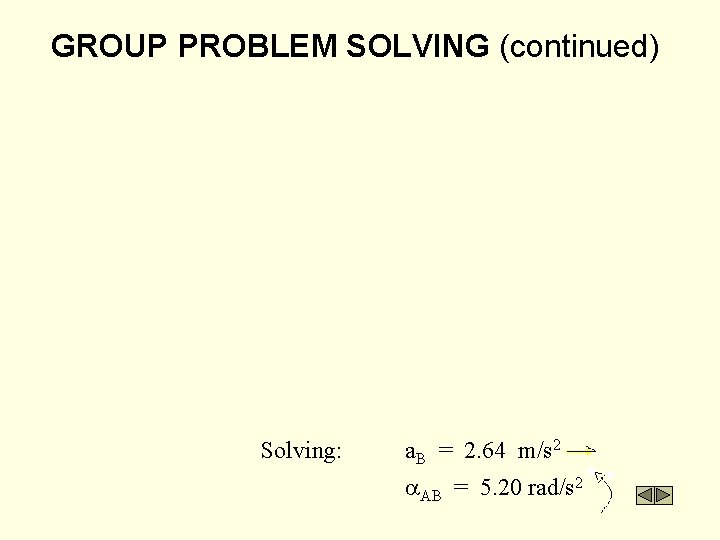 GROUP PROBLEM SOLVING (continued) Solving: a. B = 2. 64 m/s 2 AB =