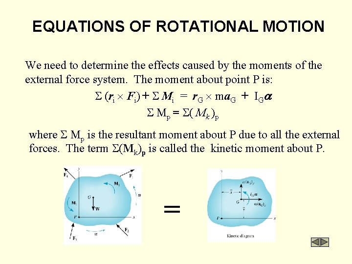 EQUATIONS OF ROTATIONAL MOTION We need to determine the effects caused by the moments