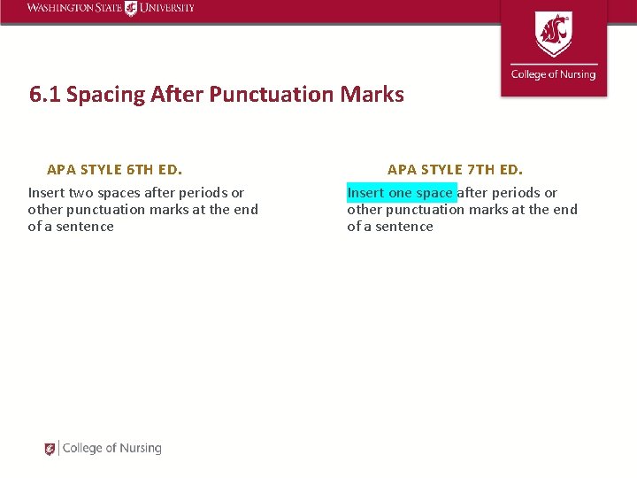 6. 1 Spacing After Punctuation Marks APA STYLE 6 TH ED. Insert two spaces