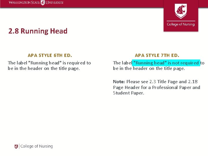 2. 8 Running Head APA STYLE 6 TH ED. The label "Running head" is