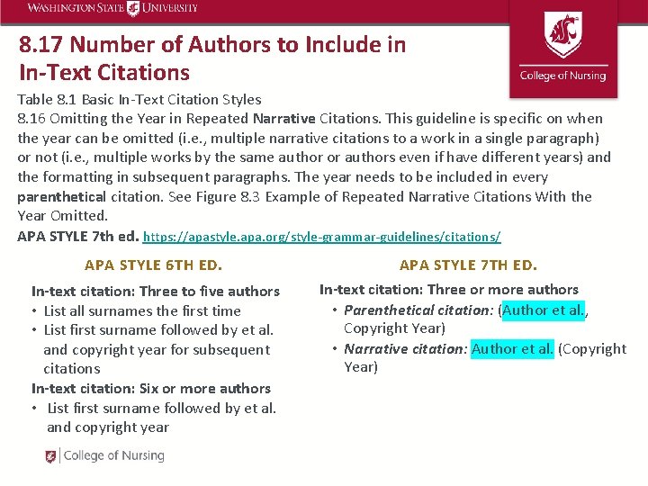8. 17 Number of Authors to Include in In-Text Citations Table 8. 1 Basic