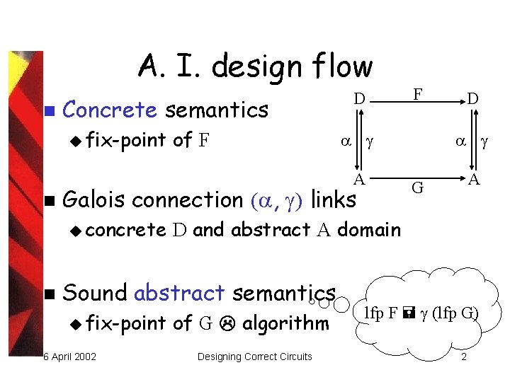 A. I. design flow n Concrete semantics u fix-point of F D A n