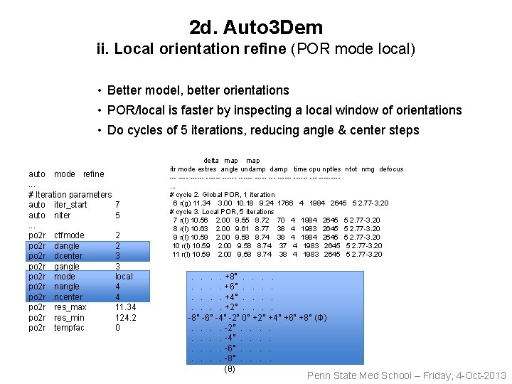 2 d. Auto 3 Dem ii. Local orientation refine (POR mode local) • Better
