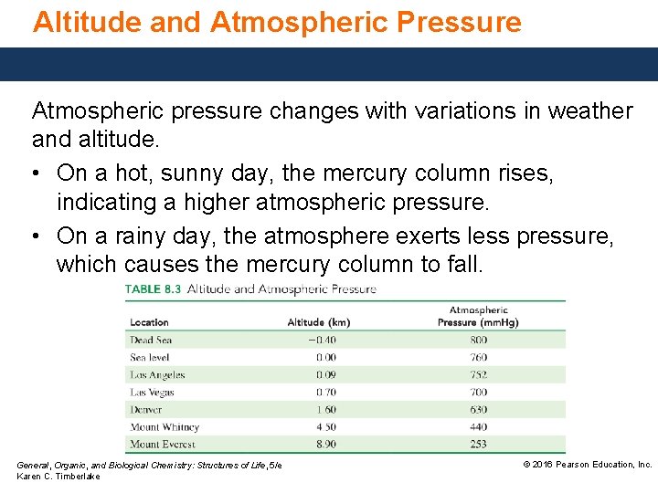 Altitude and Atmospheric Pressure Atmospheric pressure changes with variations in weather and altitude. •