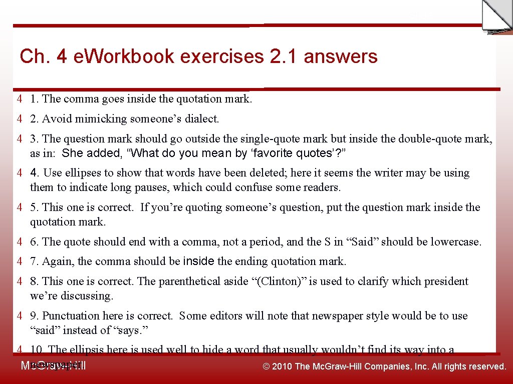 Slide Ch. 4 e. Workbook exercises 2. 1 answers 4 1. The comma goes
