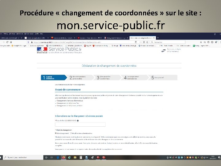 Procédure « changement de coordonnées » sur le site : mon. service-public. fr 