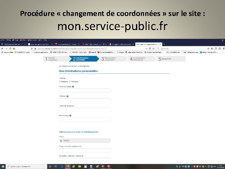 Procédure « changement de coordonnées » sur le site : mon. service-public. fr 