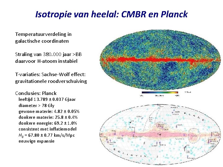 Isotropie van heelal: CMBR en Planck Temperatuurverdeling in galactische coordinaten Straling van 380. 000