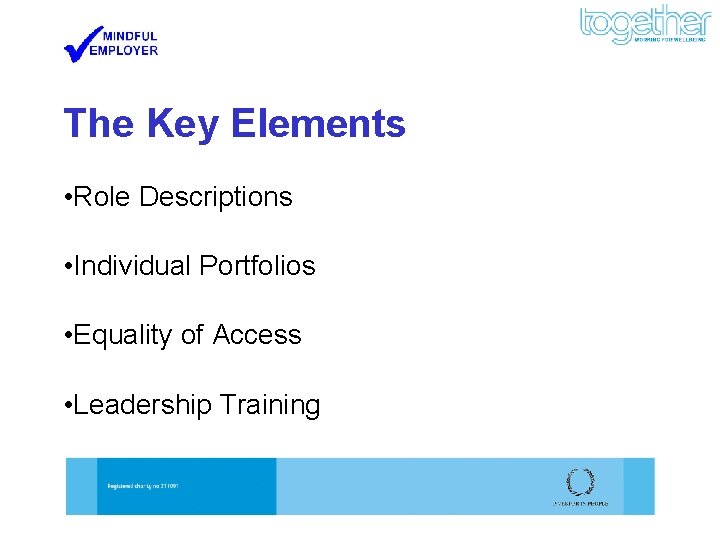 The Key Elements • Role Descriptions • Individual Portfolios • Equality of Access •