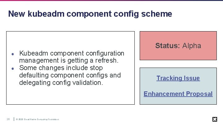 New kubeadm component config scheme ● ● Kubeadm component configuration management is getting a