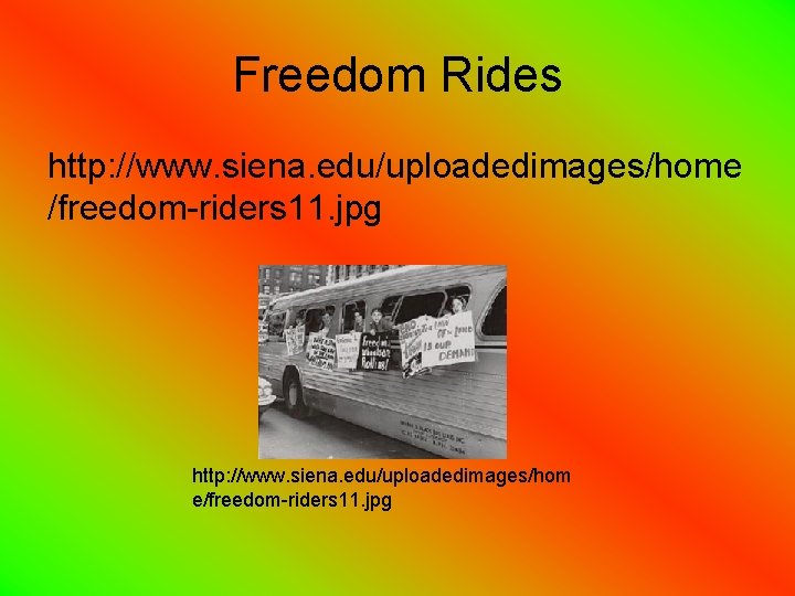 Freedom Rides http: //www. siena. edu/uploadedimages/home /freedom-riders 11. jpg http: //www. siena. edu/uploadedimages/hom e/freedom-riders