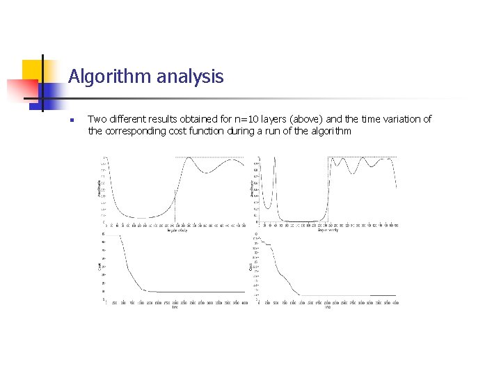 Algorithm analysis n Two different results obtained for n=10 layers (above) and the time