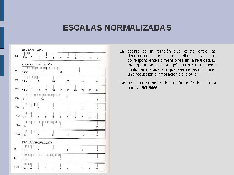 ESCALAS NORMALIZADAS La escala es la relación que existe entre las dimensiones de un