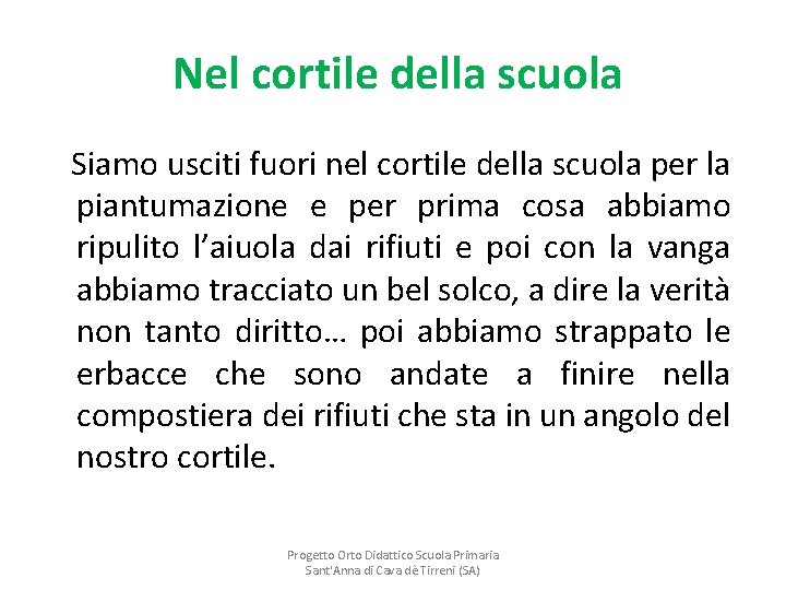 Nel cortile della scuola Siamo usciti fuori nel cortile della scuola per la piantumazione