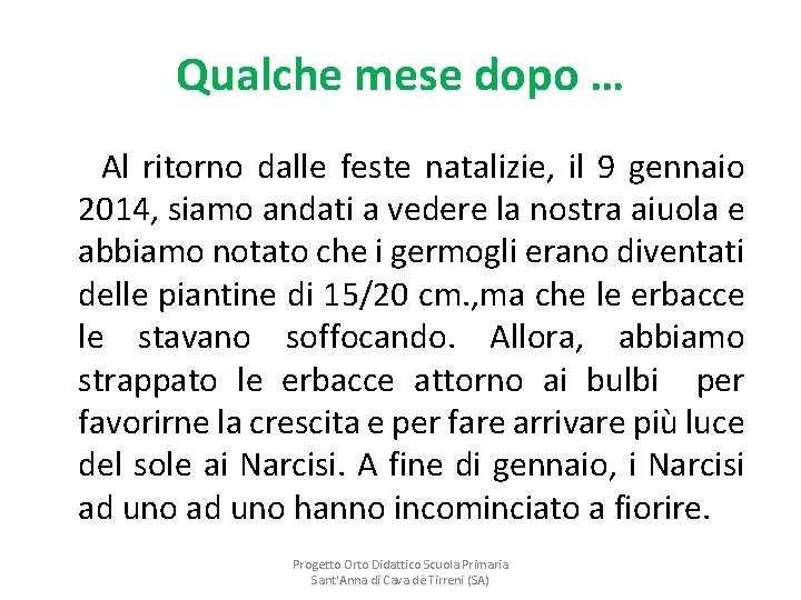 Qualche mese dopo … Al ritorno dalle feste natalizie, il 9 gennaio 2014, siamo