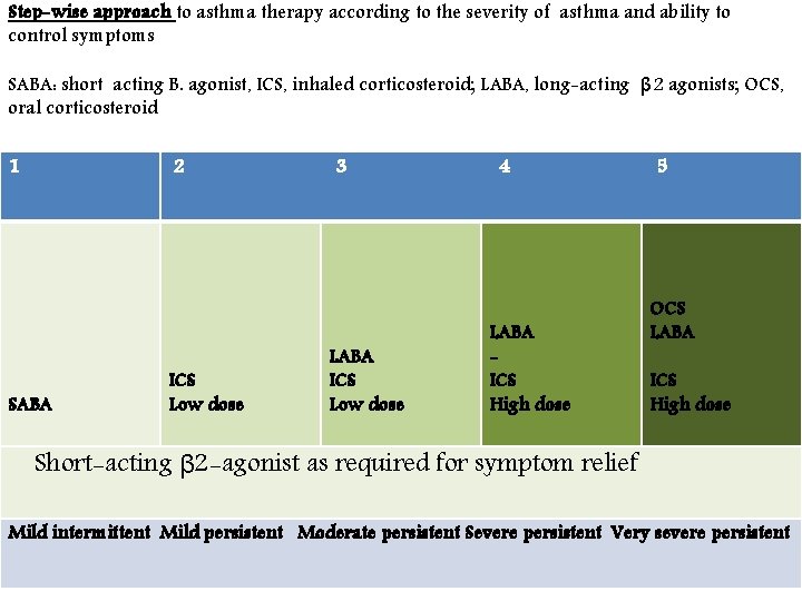 Step-wise approach to asthma therapy according to the severity of asthma and ability to