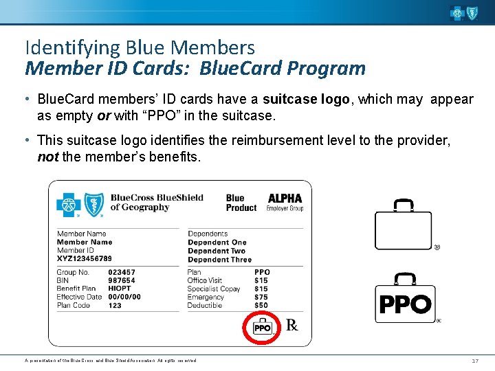 Identifying Blue Members Member ID Cards: Blue. Card Program • Blue. Card members’ ID
