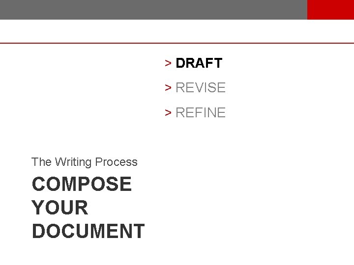 > DRAFT > REVISE > REFINE The Writing Process COMPOSE YOUR DOCUMENT 20 