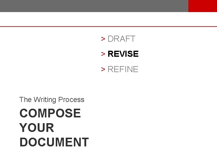 > DRAFT > REVISE > REFINE The Writing Process COMPOSE YOUR DOCUMENT 22 