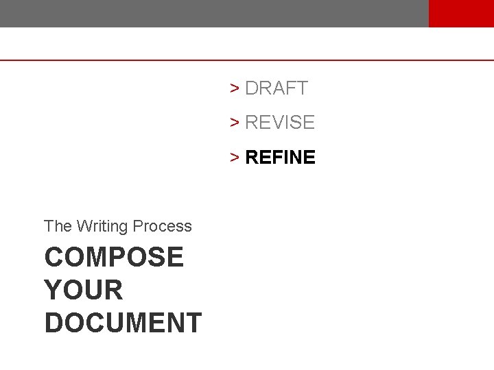 > DRAFT > REVISE > REFINE The Writing Process COMPOSE YOUR DOCUMENT 24 