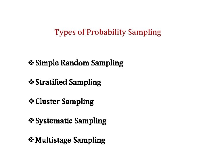 Types of Probability Sampling v. Simple Random Sampling v. Stratified Sampling v. Cluster Sampling