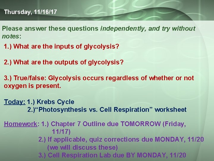 Thursday, 11/16/17 Please answer these questions independently, and try without notes: 1. ) What