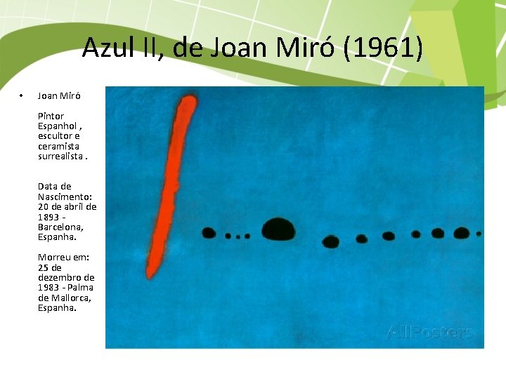 Azul II, de Joan Miró (1961) • Joan Miró Pintor Espanhol , escultor e