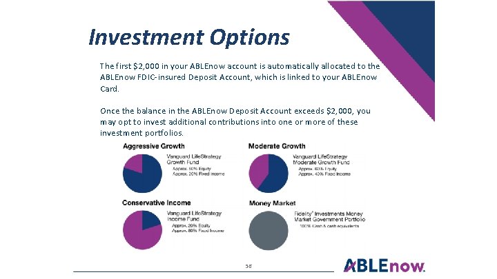 Investment Options The first $2, 000 in your ABLEnow account is automatically allocated to