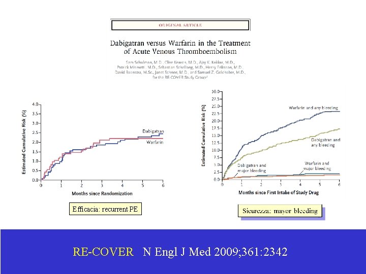 Efficacia: recurrent PE RE-COVER N Engl J Med 2009; 361: 2342 