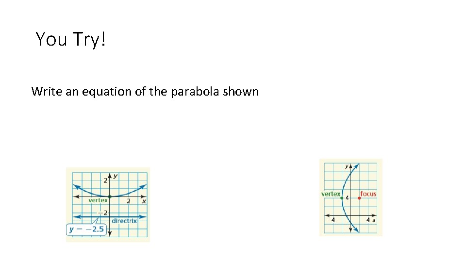 You Try! Write an equation of the parabola shown 