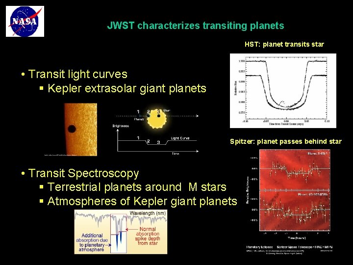 JWST characterizes transiting planets HST: planet transits star • Transit light curves § Kepler
