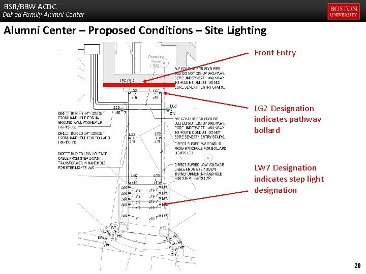 BSR/BBW ACDC Dahod Family Alumni Center – Proposed Conditions – Site Lighting Front Entry