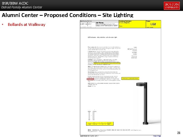 BSR/BBW ACDC Dahod Family Alumni Center – Proposed Conditions – Site Lighting • Bollards