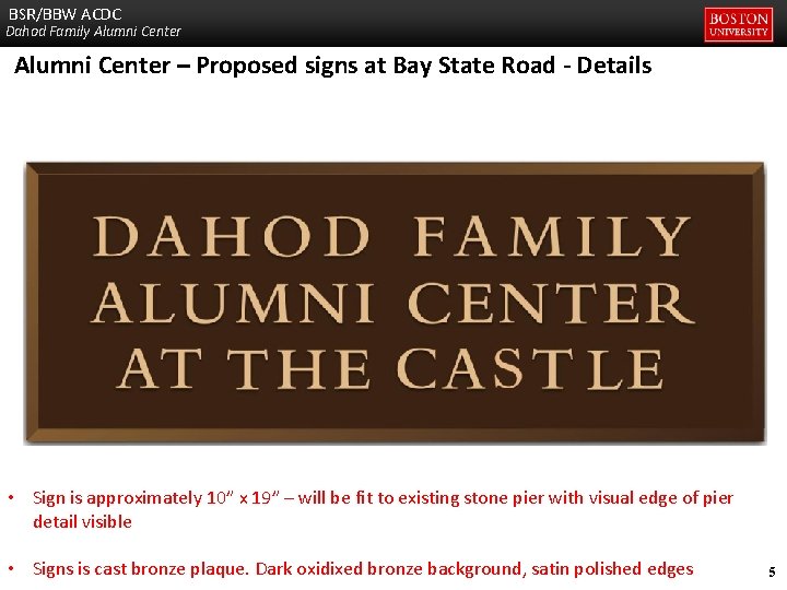 BSR/BBW ACDC Dahod Family Alumni Center – Proposed signs at Bay State Road -