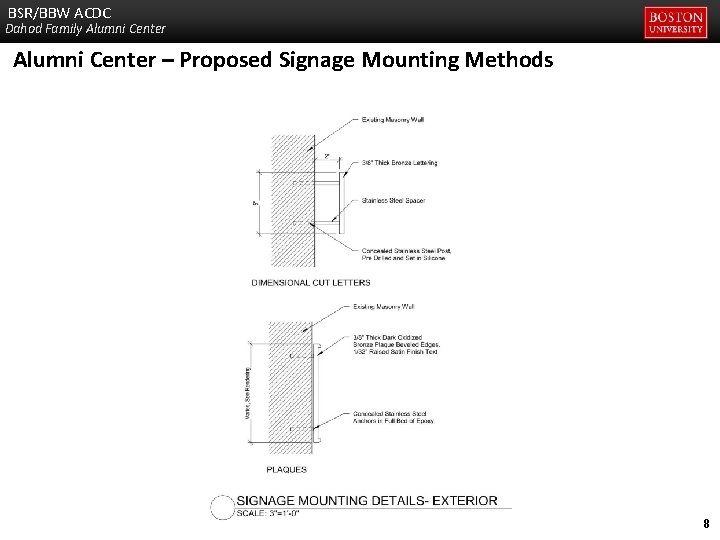 BSR/BBW ACDC Dahod Family Alumni Center – Proposed Signage Mounting Methods 8 